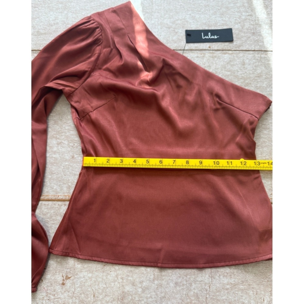 Lulus One Shoulder Top Women XS Rust Rose Gold‎ Satin Cocktail NWT Bronze Top - Picture 5 of 8